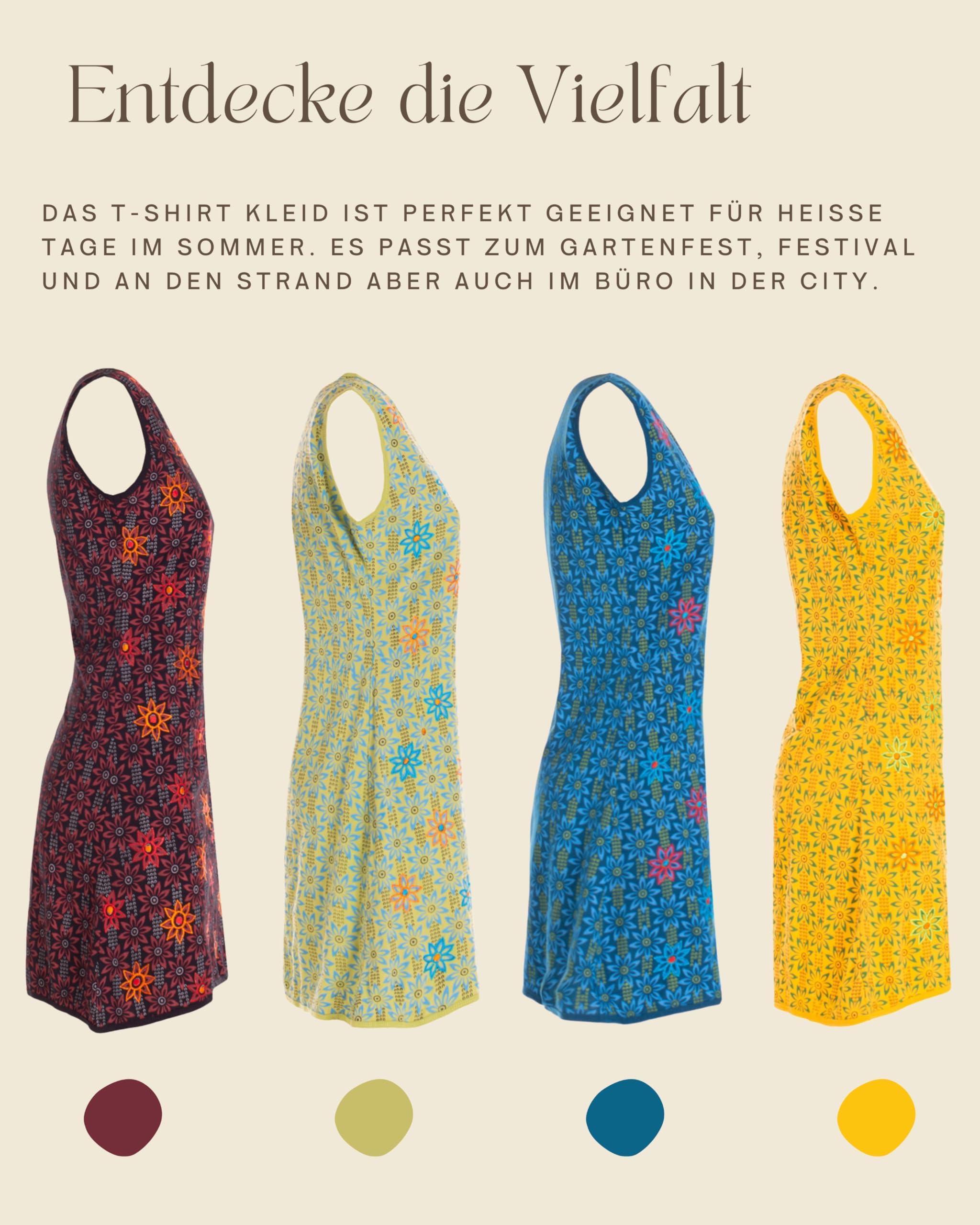 Vishes Damen Longshirt-Kleid mit Blümchen I Größe 34-48 I Handgefertigt aus 100% Baumwolle I Stylisches Sommerkleid für Freizeit & Alltag I Nachhaltige Alternative Bekleidung
