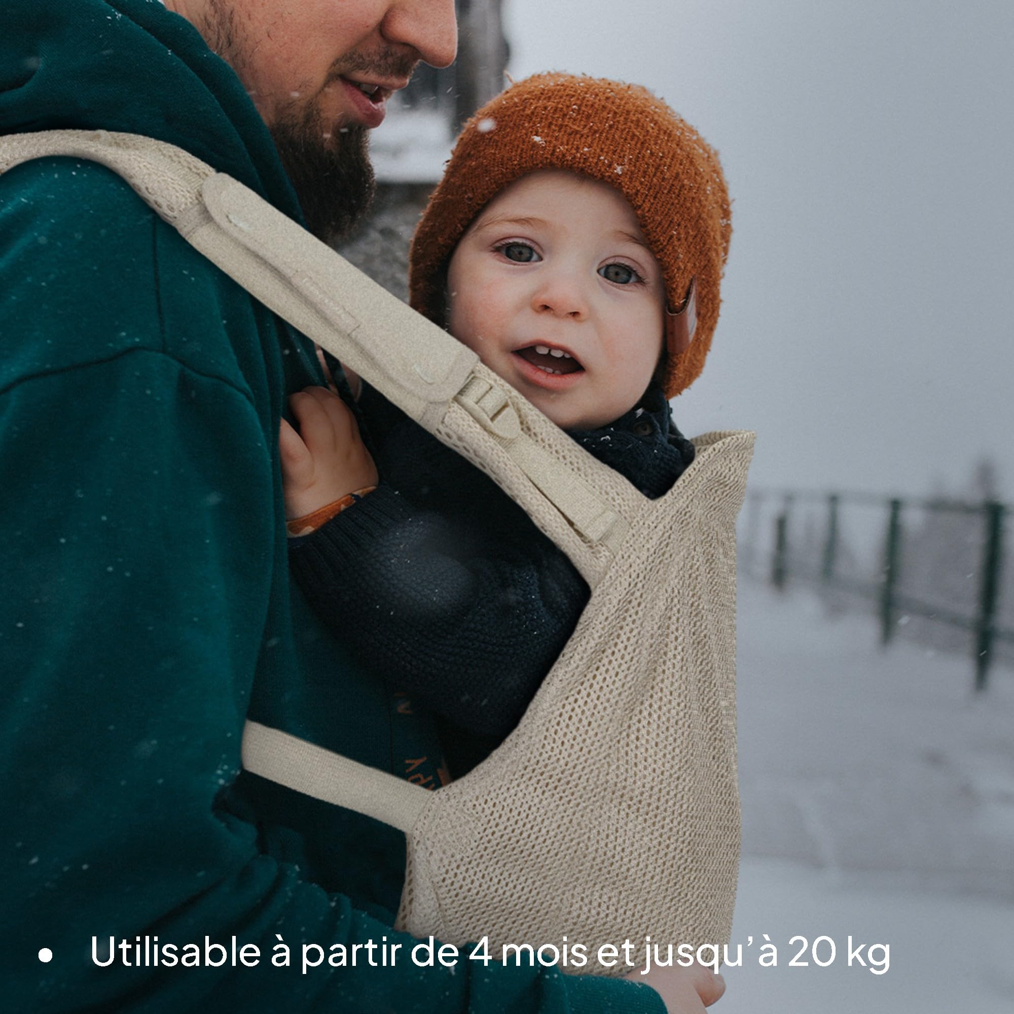 Lionelo Margareet Air Porte-Bébé Ergonomique, Respirant, dès 4 Mois, Beige | Jusqu’à 20 kg, 3 positions de portage, panneau évolutif, double sécurité, séchage rapide et capuche amovible