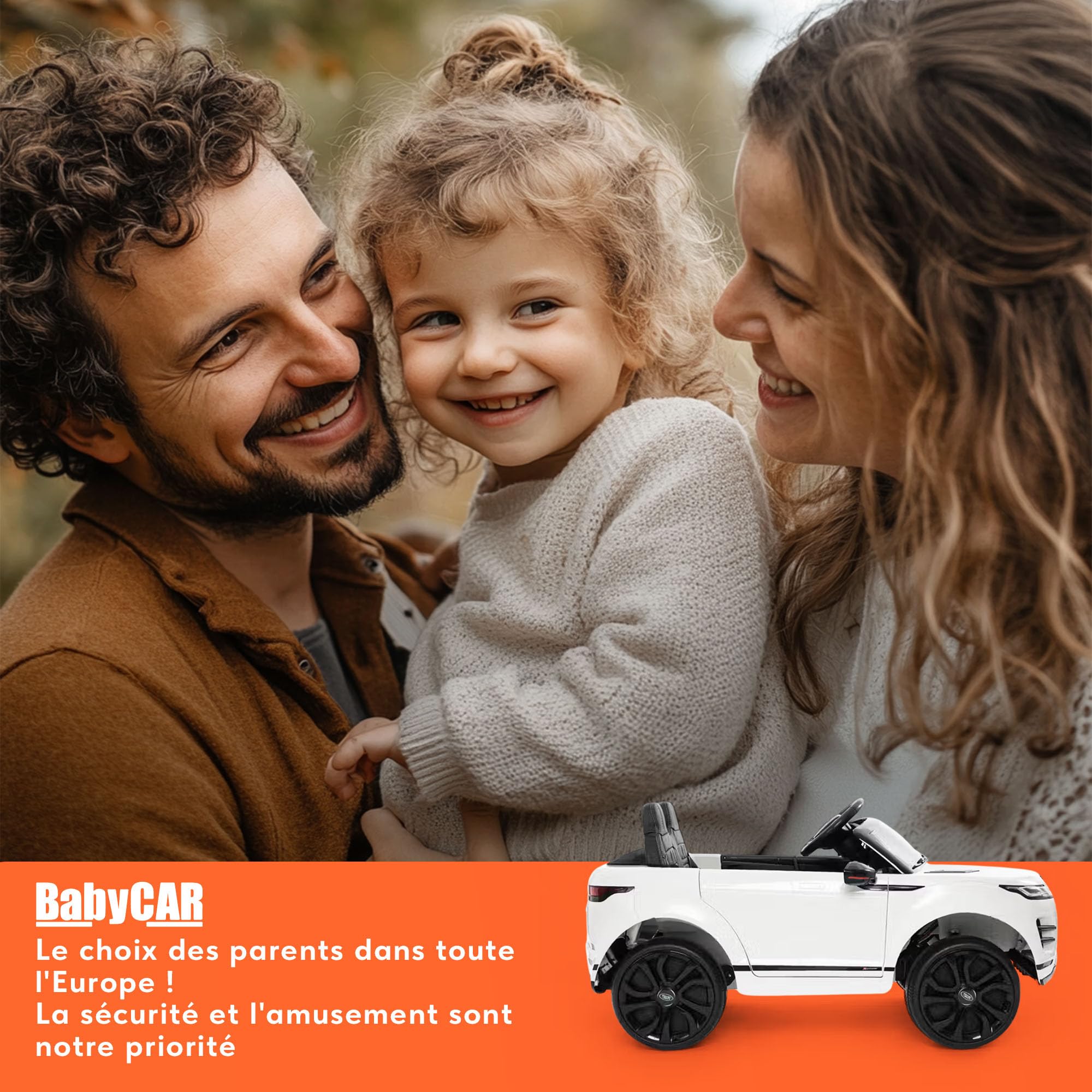 BabyCar Range Rover Evoque | Véhicule Electrique 12V avec 2 Moteurs 35W | Voiture pour Enfant avec Télécommande, Siège en Simili Cuir, Portes Ouvrantes, MP4/USB | Licence Officiel | Blanc