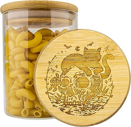 Miniatura 8 de Hakuna Supply - Tarro de almacenamiento de vidrio con tapa decorativa de bambú hermética - Contenedor multiusos para hierbas té dulces Q-Tips etc