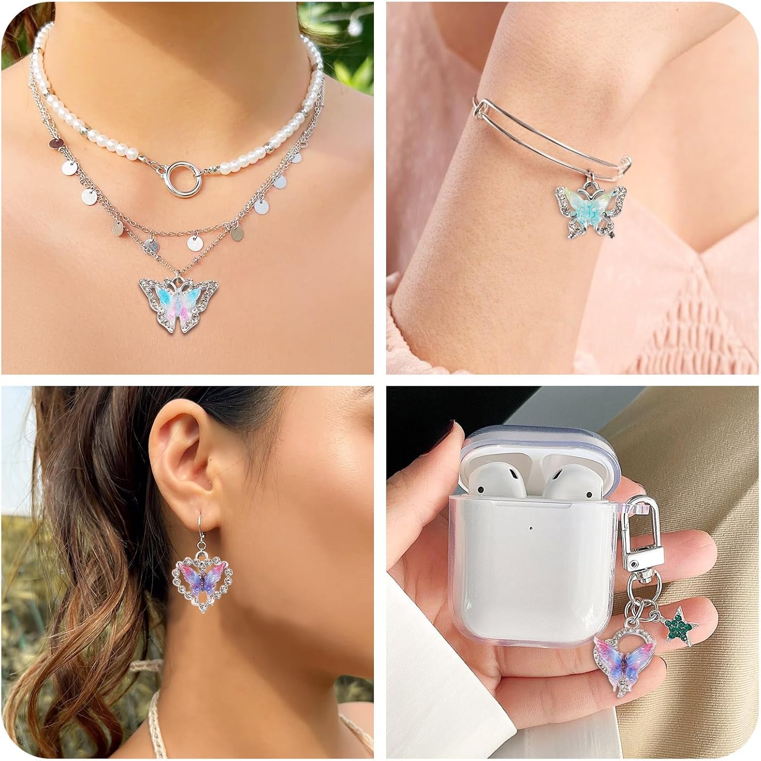 Craftdady 20pcs Butterfly Rhinestone Pendants Crystal Butterfly Bracelet Charms Colorful Dangle Earring Charms Hang Ornament 14-22 mm for DIY Craft Necklace Jewelry Making - Image 5