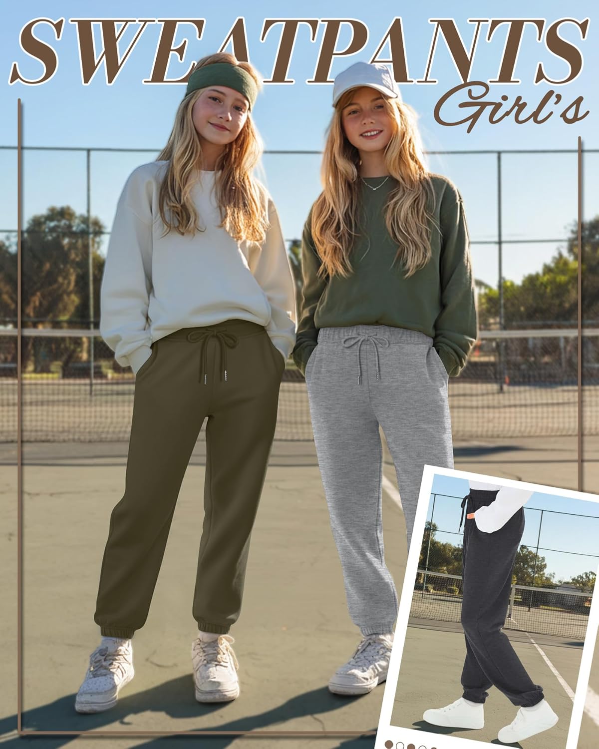 4 Pack Girls' Jogger Sweatpants Girls Drawstring Sweat Pants Teens Activewear Kids Joggers with Pockets (Ages 5-16) - Image 2