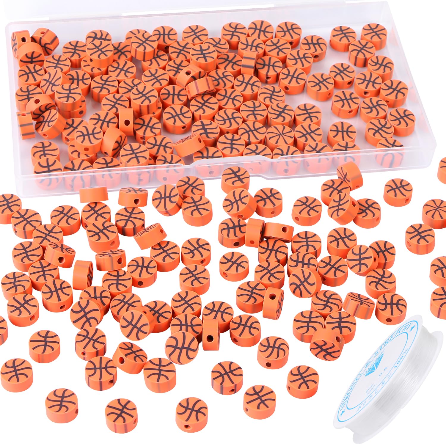 EVERMARKET 100pcs Basketball Beads Polymer Clay Basketball Beads Charms Ball Spacer DIY Sports Bead for Necklace Bracelet Handmade Jewelry Making