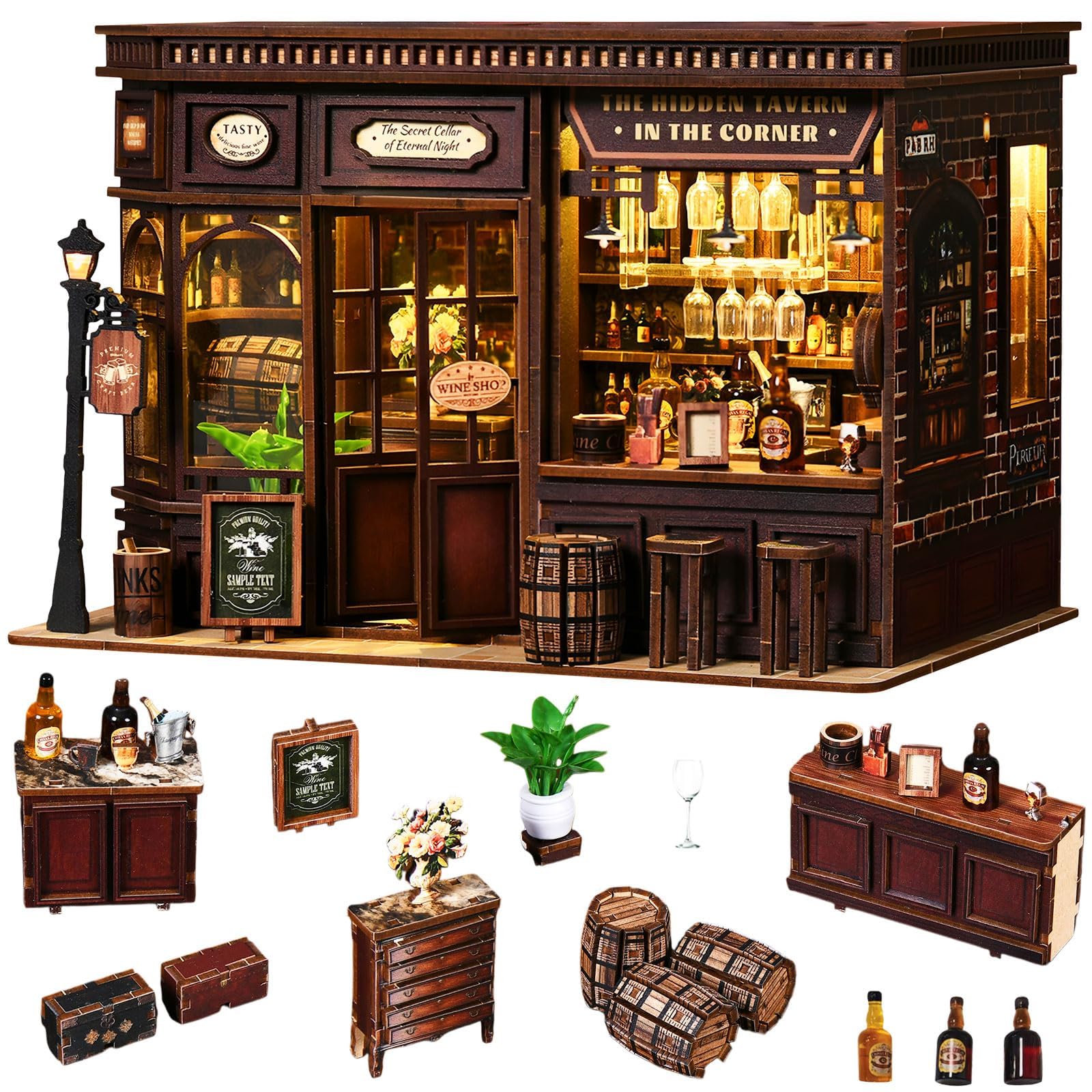 Book Nook Kit, miniaturowy domek dla lalek, pokój muzyczny z oświetleniem LED, drewniane puzzle 3D, wkład do regału na książki, dekoracja i prezent dla dorosłych i młodzieży (kawiarnia w