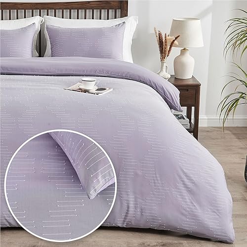 Ailemei Direct Funda de edredón tamaño Queen, funda de edredón color morado, transpirable y suave en estilo bohemio, juego de funda de edredón