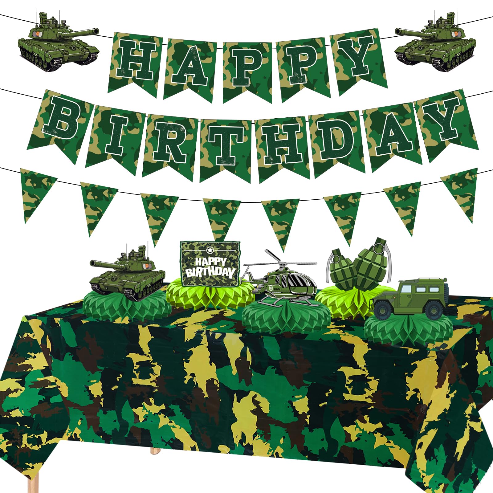 Camo Birthday Party Decorations Camouflage Party Decoration Include Camo Happy Birthday Banner Military Theme Honeycomb Centerpieces Camo Tablecloth