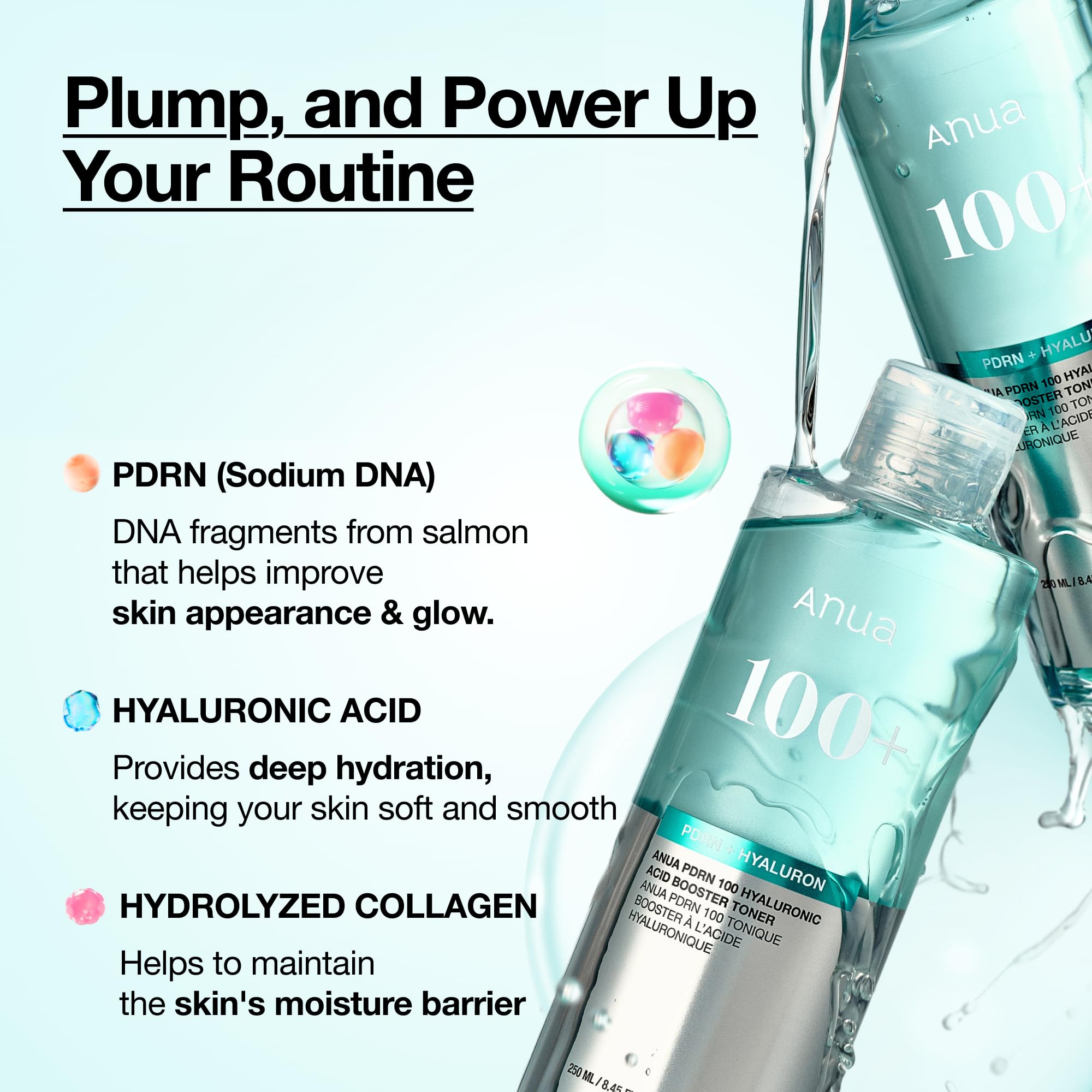 Anua PDRN 100 Hyaluronic Acid Booster Toner - Tonico viso coreano idratante glow e rimpolpante con PDRN (DNA di salmone) e Acido Ialuronico, non appiccicoso, per pelle secca e sensibile (250 ml)