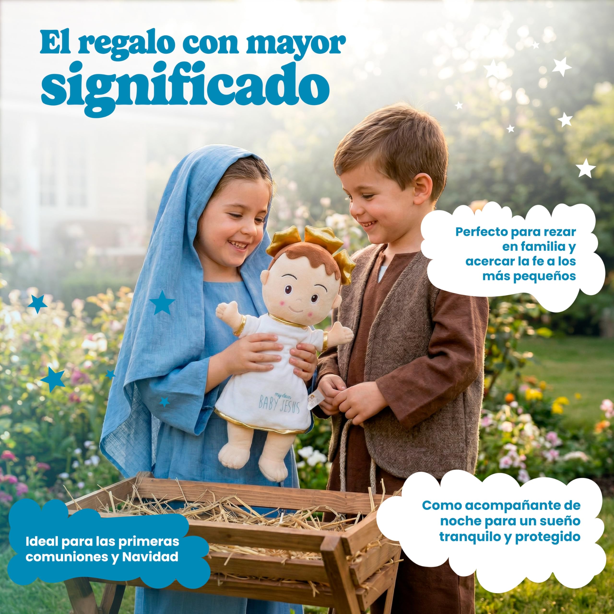 Peluche Niño Jesús 40 cm para Bebé y Niños, Suave y Achuchable para Dormir Rezar y Jugar, Regalo Original Bautizo Nacimiento Navidad, Hipoalergénico Fabricado en España