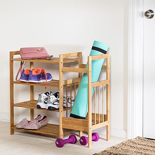 Miniatura 2 de Honey-Can-Do Bamboo Entryway Organizer with 5 Coat Hooks and 3-Tier Shoe Rack – Multi-Purpose Hall Tree for Entryway & Mudroom – Natural Bamboo