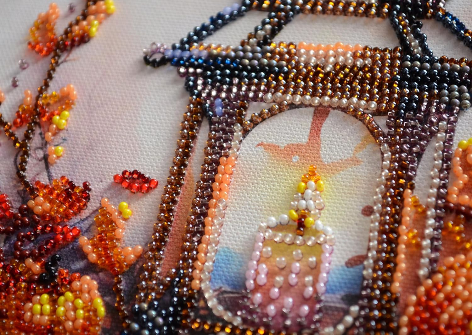 Wizardi Bead Embroidery kit - Autumn Light. Colorful Beads, Beading Needles. DIY Kit. Embroidery for Beginners. Home Decor. AMB-109 Abris Art
