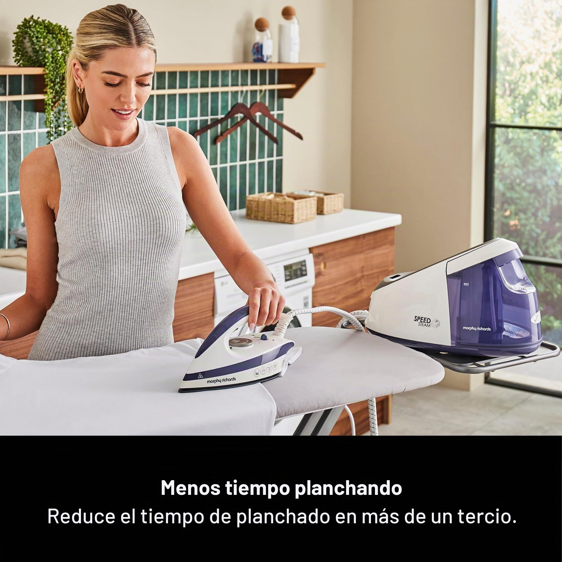 Morphy Richards 333202 velocidad generador de vapor hierro suela de cerámica, ligero y rápido, verde azulado