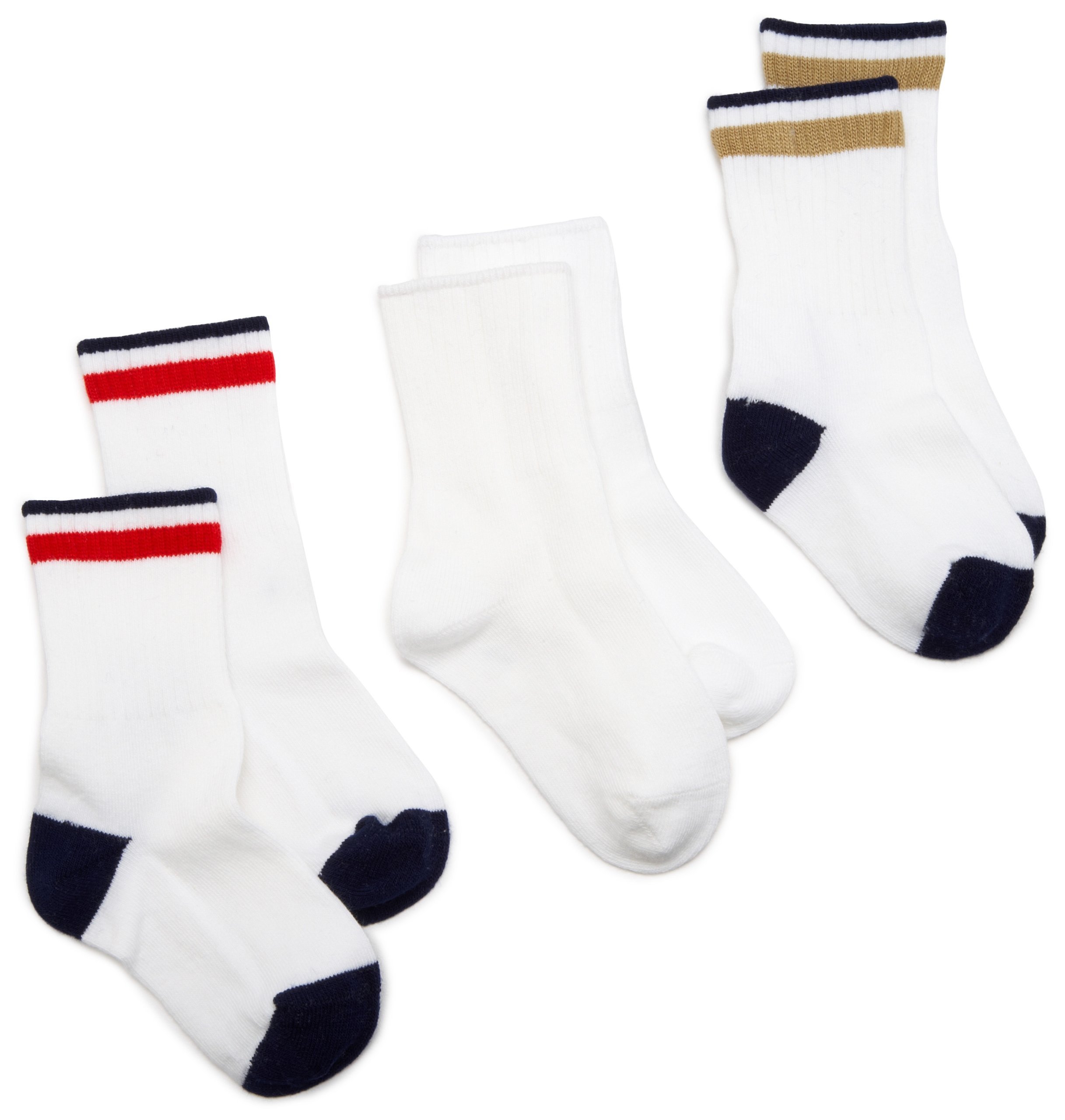 Jefferies Socks Seamless Casual Crew Sock, 3 Pack, Red/White/Khaki, 12-24 Months