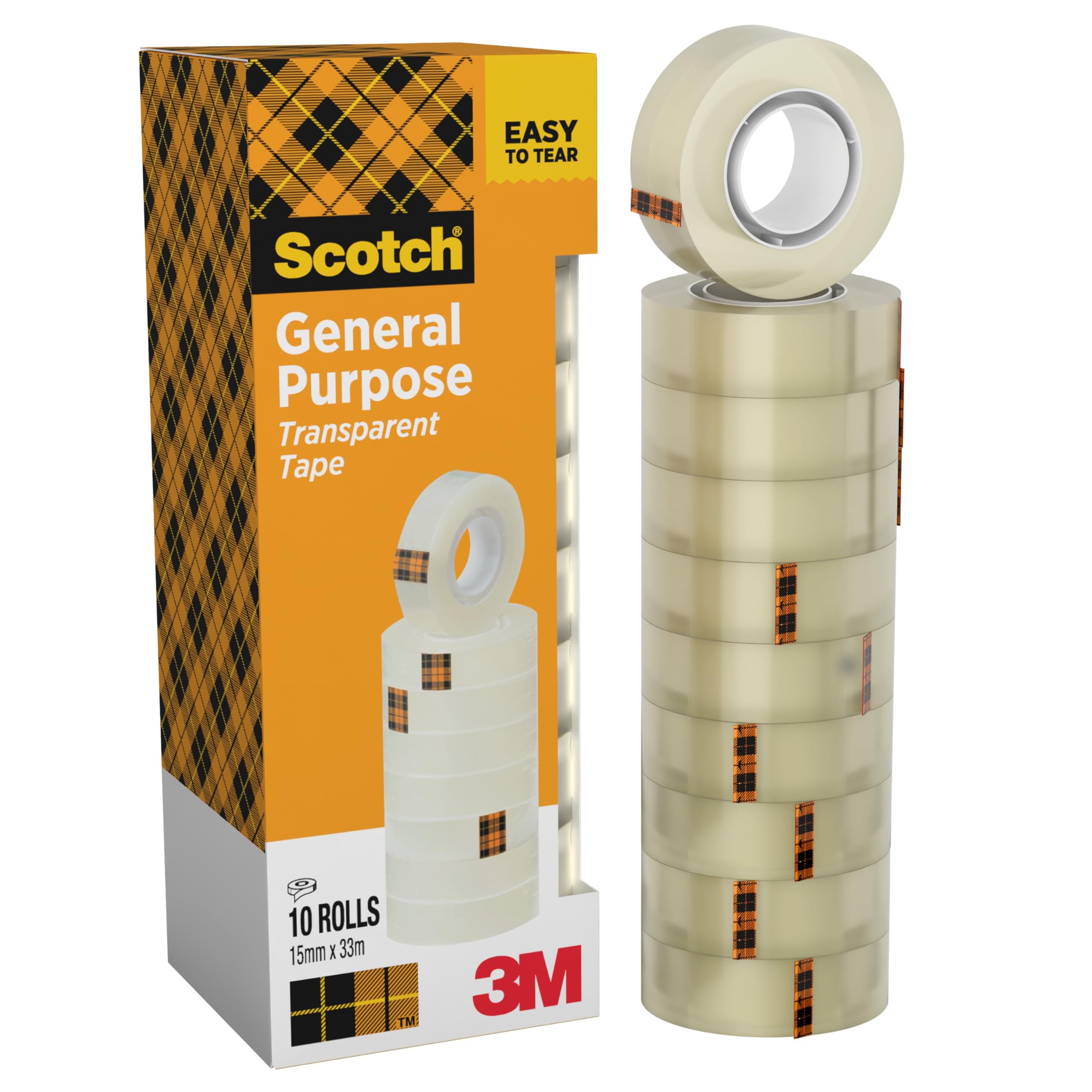 Scotch Nastro Adesivo Trasparente 10 Rotoli 15 mm x 33 m Multiuso Forte e Duraturo