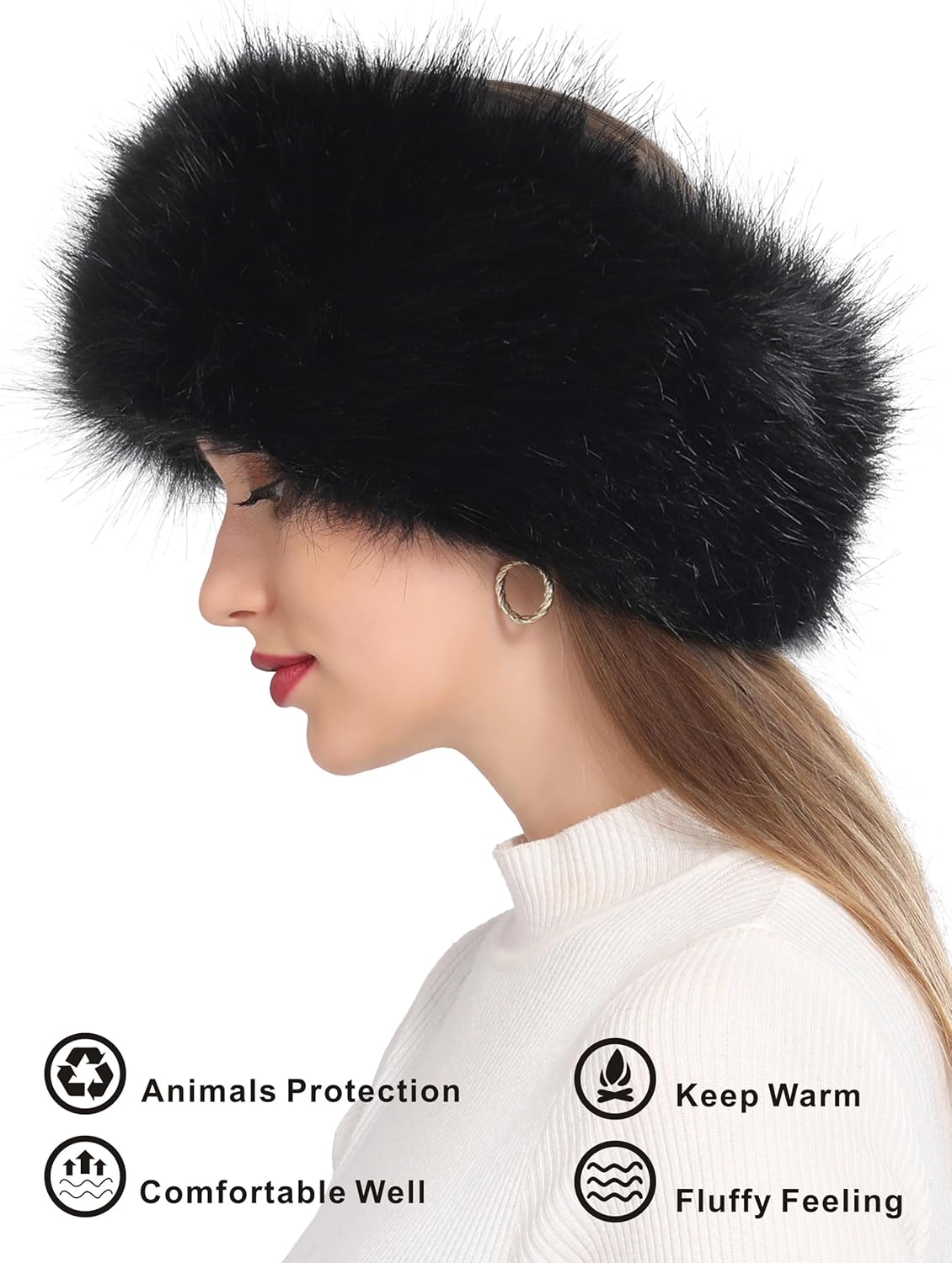Faux Fur Headband for Women Winter Earwarmer Earmuff with Elastic - Image 5