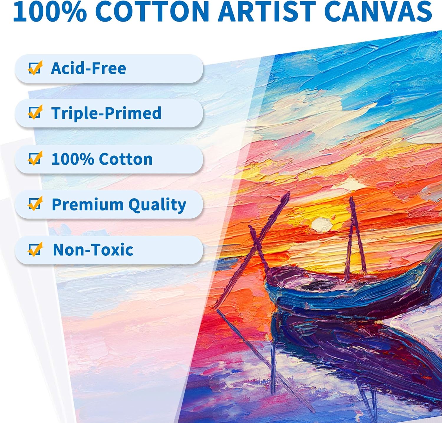 Painting Canvas Panels Multi Pack- 5x7", 8x10", 9x12", 11x14" (9 of Each), Set of 36, 100% Cotton Artist Canvas Boards for Painting, Primed White Canvas, for Acrylic, Oil Paint, Wet or Dry Art Media