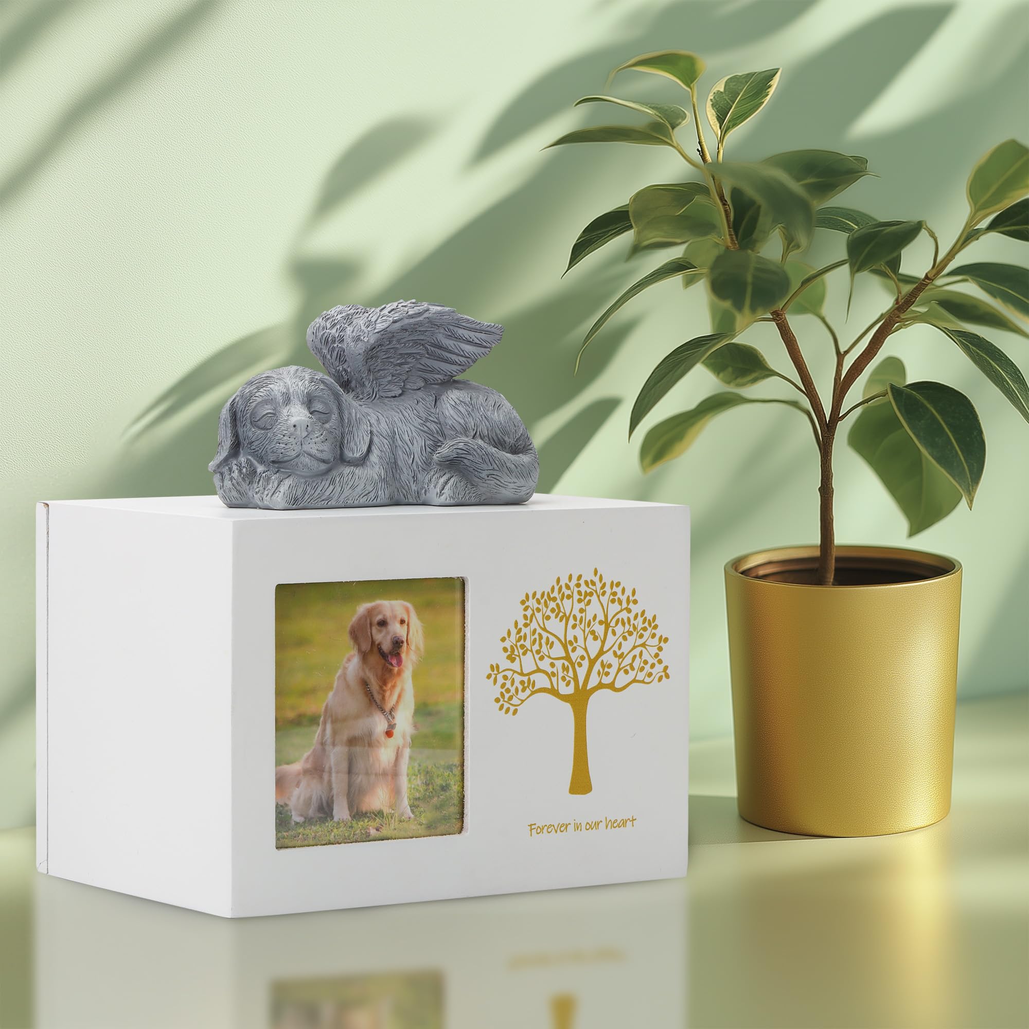 Urna para cenizas de perros, caja de madera blanca, urna para cenizas, cenizas de mascotas, caja con ángel para perros y bolsa de cenizas