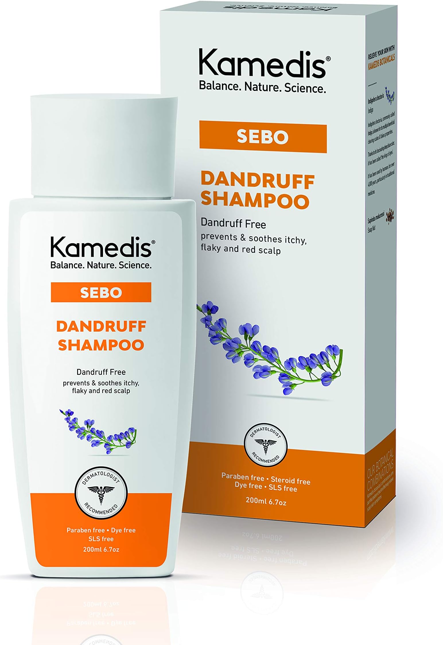 Kamedis SEBO Dandruff Shampoo Dandruff Free Prevents & Soothes Itchy, Flaky and Red Scalp, Steroid-Free, Paraben-Free, Dye-Free, SLS-Free, Clinically Proven, 200 ml