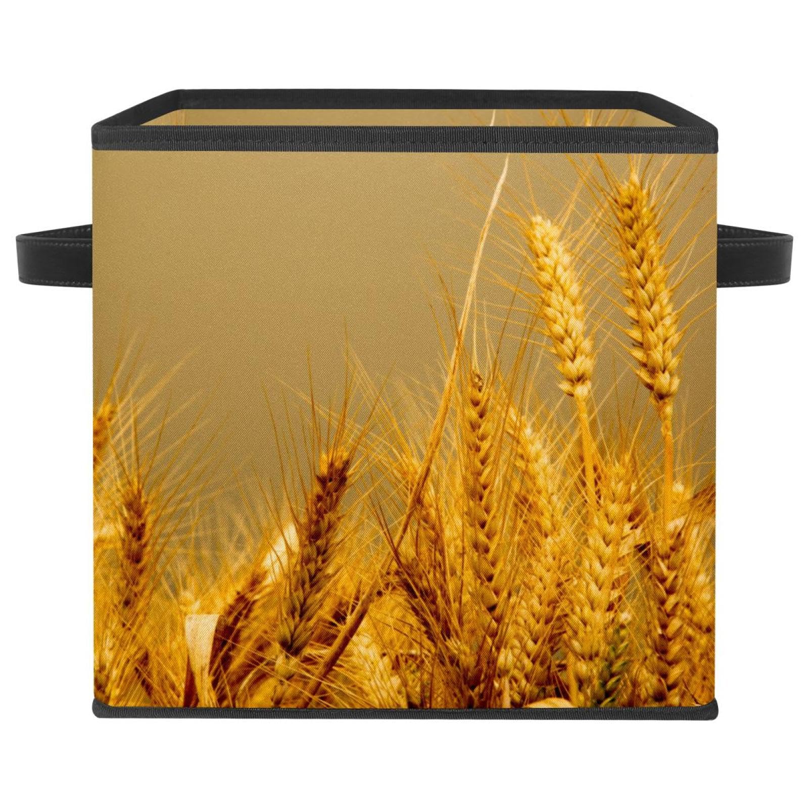 Boîte de rangement pliable cube blé doré en tissu pour placard