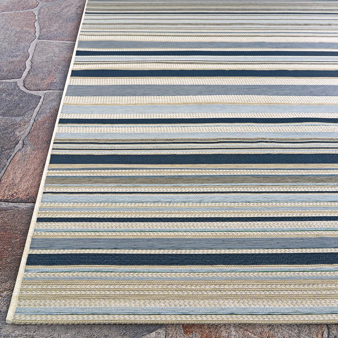 Couristan Dolce Indoor Outdoor Patio Rug - 9'8" x 13'6" Rectangle, Transitional Striped Nautical, Pet-Friendly Low Maintenance Rug for Patio, Deck, or Living Room Home Decor
