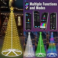 Vista 5 de Árbol de Navidad iluminado de 9.5 pies para exteriores con control de aplicación inteligente, luces de árbol de Navidad en forma de cono RGB