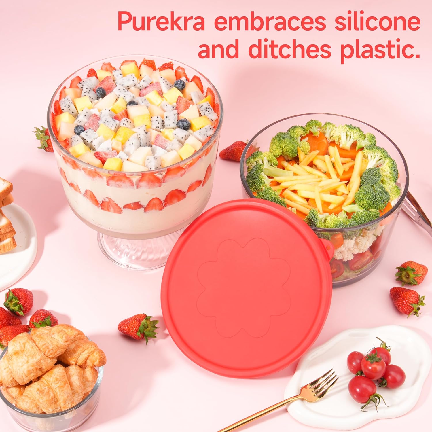 1 Pack Silicone Lid for Anchor Hocking Footed & Shallow Glass Trifle Bowl （104 Oz / 3-Quart), Dishwasher And Microwave Safe (Bowl not included)