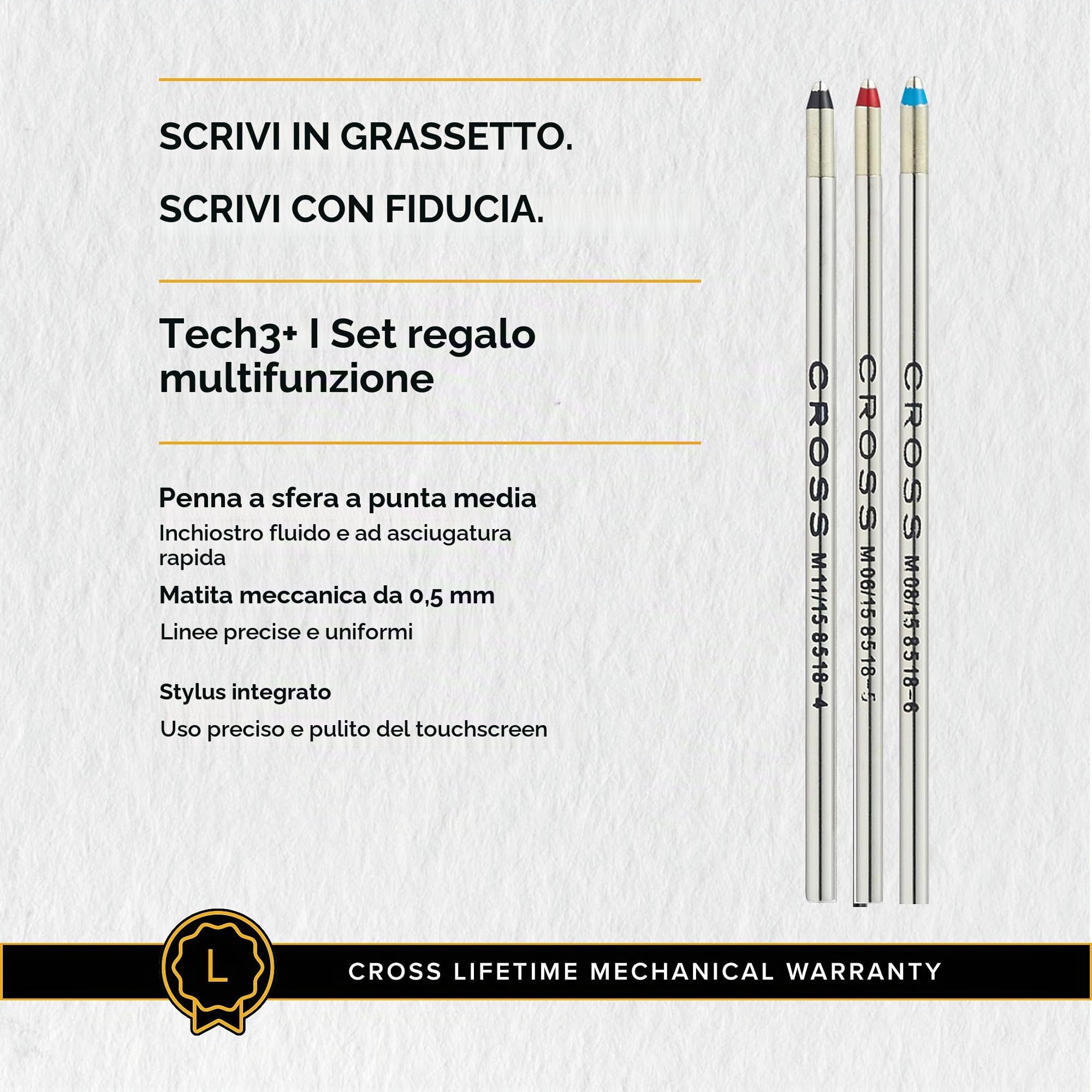 Cross Tech 3+ - Penna multifunzione (confezione regalo, portamine, penna a sfera, gomma/tappo), colore: Blu