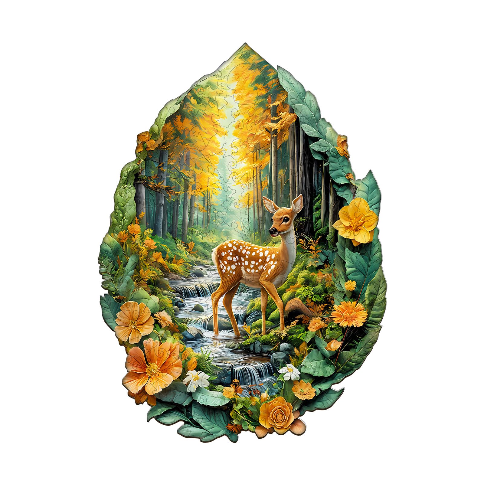 Wooden Puzzle for Adults, Wooden Leaf Forest Deer Puzzle, Wood Puzzles Adult, Birthday for Women Men, Family Puzzle Game (L - 13.4 x 10.8 in 200 pcs)