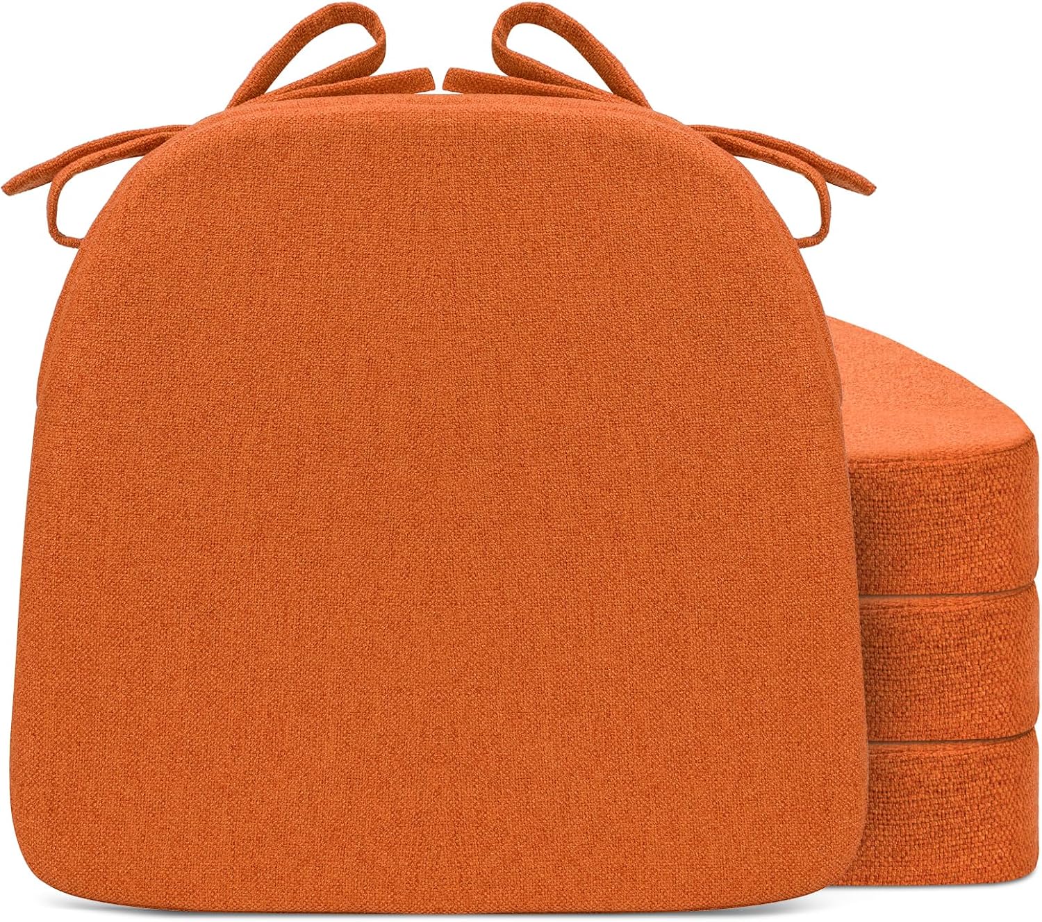 ( incomplete not included cover)Chair Cushions for Dining Chairs, D-Shaped Seat Cushions with Removable Washable Cover and Ties, Chair Pads for Kitchen, Indoor Dining Room, Patio Chairs, 17'' x 16'', Set of 4, Orange