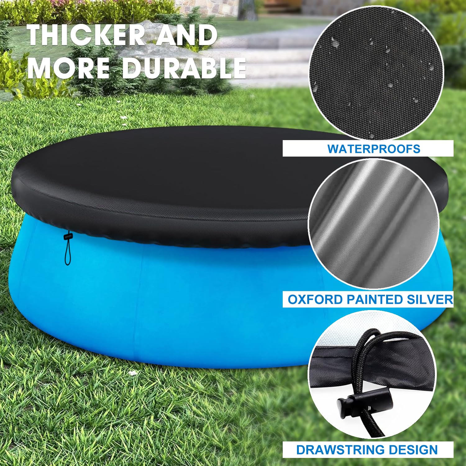 Cubierta para piscina inflable, cubierta de piscina redonda, a prueba de polvo, impermeable, cubierta de piscina Oxford, cubierta plegable para piscina, evita hojas, resistencia a los rayos