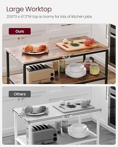 Miniatura 4 de VASAGLE UKKI01BX - Isla de cocina con 3 estantes, estante de cocina de 47.2 pulgadas de ancho con gran encimera, estructura de acero estable, diseño