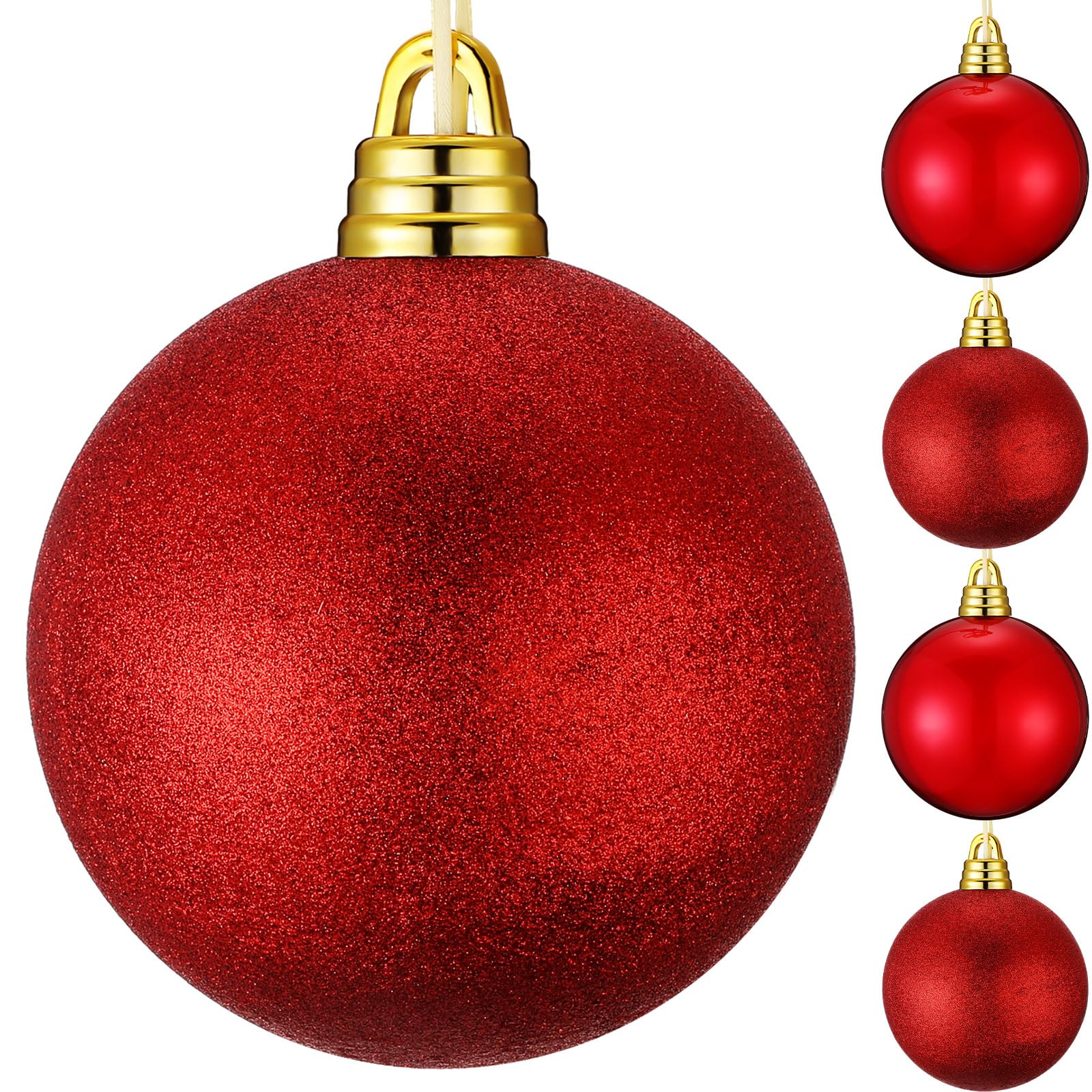 Hiboom 4pcs 8inch Large Christmas Ball Ornaments for Christmas Tree Shatterproof Plastic Hanging Tree Decorations with Glitter & Bright Finishes for