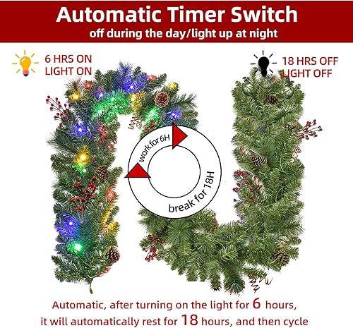 Miniatura 3 de Guirnalda de Navidad con luces de 9 pies, guirnalda de Navidad iluminada, funciona con pilas, 8 modos de iluminación, 50 luces LED, guirnalda de