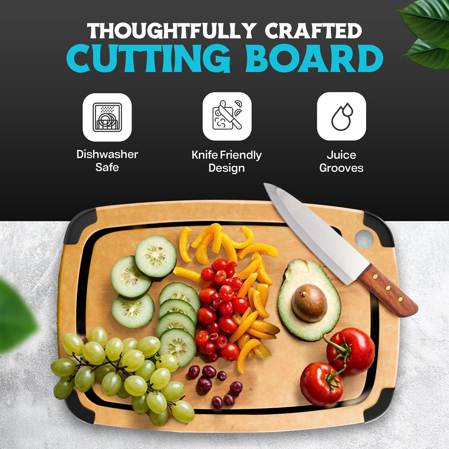 Dishwasher Safe Cutting Boards for Kitchen - Set of 2 Large Composite Wood Cutting Boards with Juice Groove, Non-Slip Feet & Lightweight Eco-Friendly Design 14.5" x 11" and 11.7" x 9.3" - Image 2