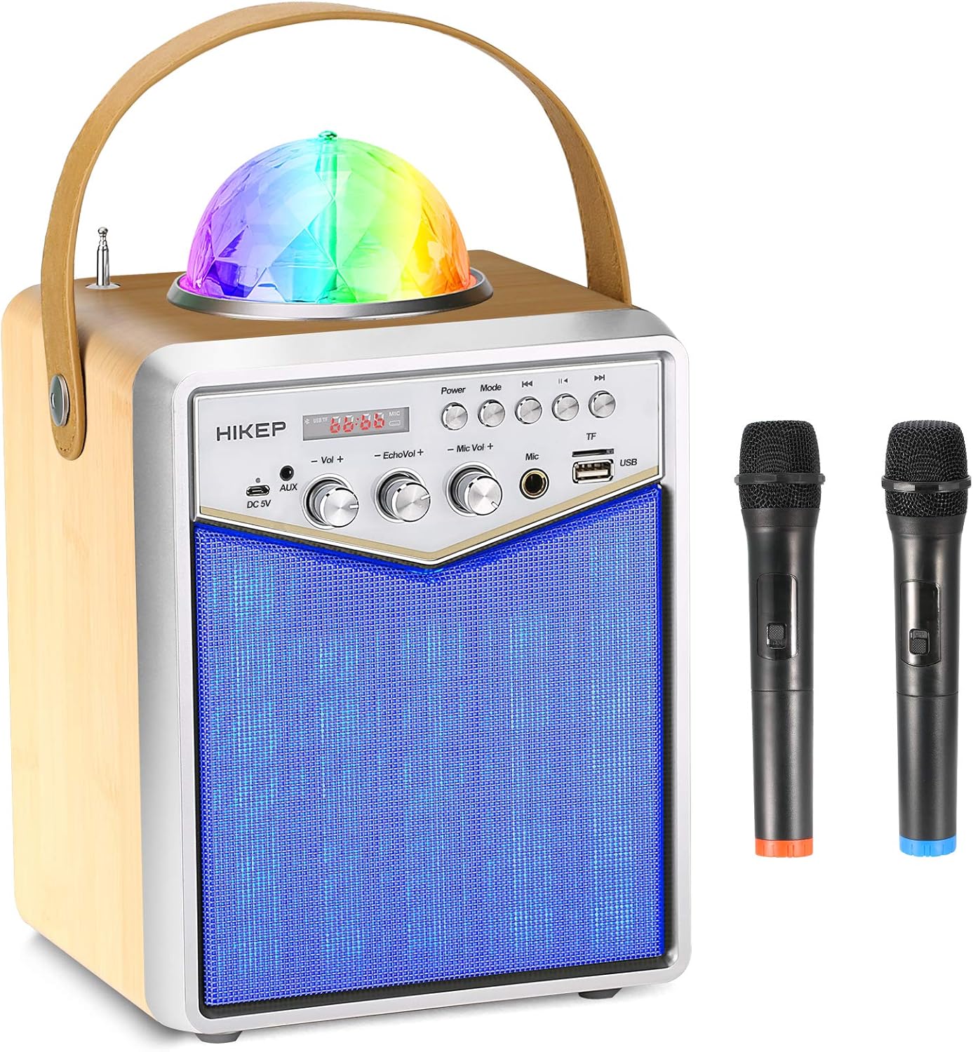 HIKEP Bluetooth Karaoke Machine with 2 Wireless Microphones, Portable PA Speaker