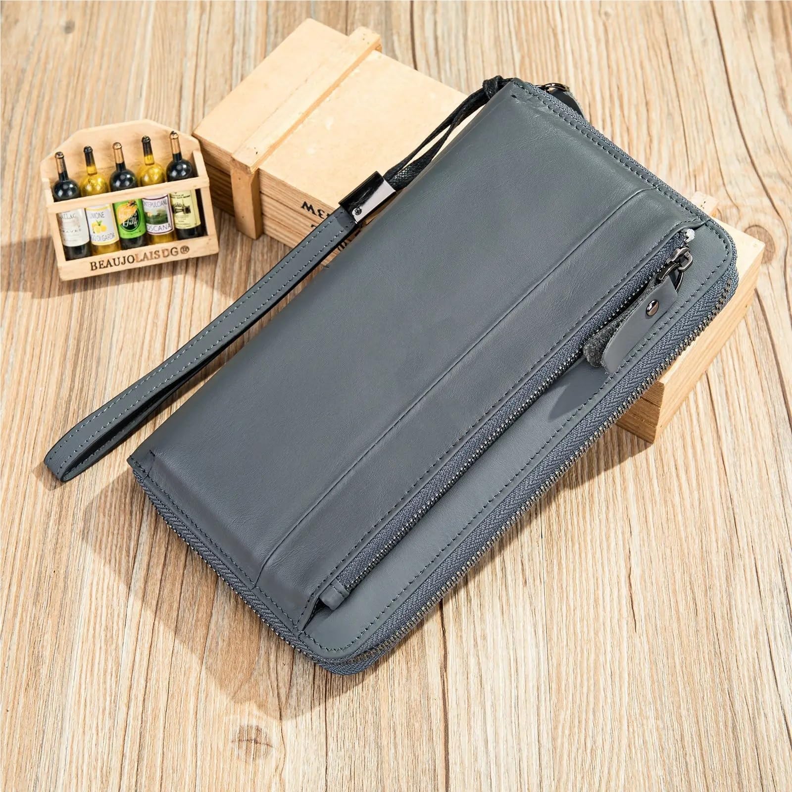 Pochette da uomo in pelle di grande capacità multi-cuccetta con strato superiore in pelle bovina