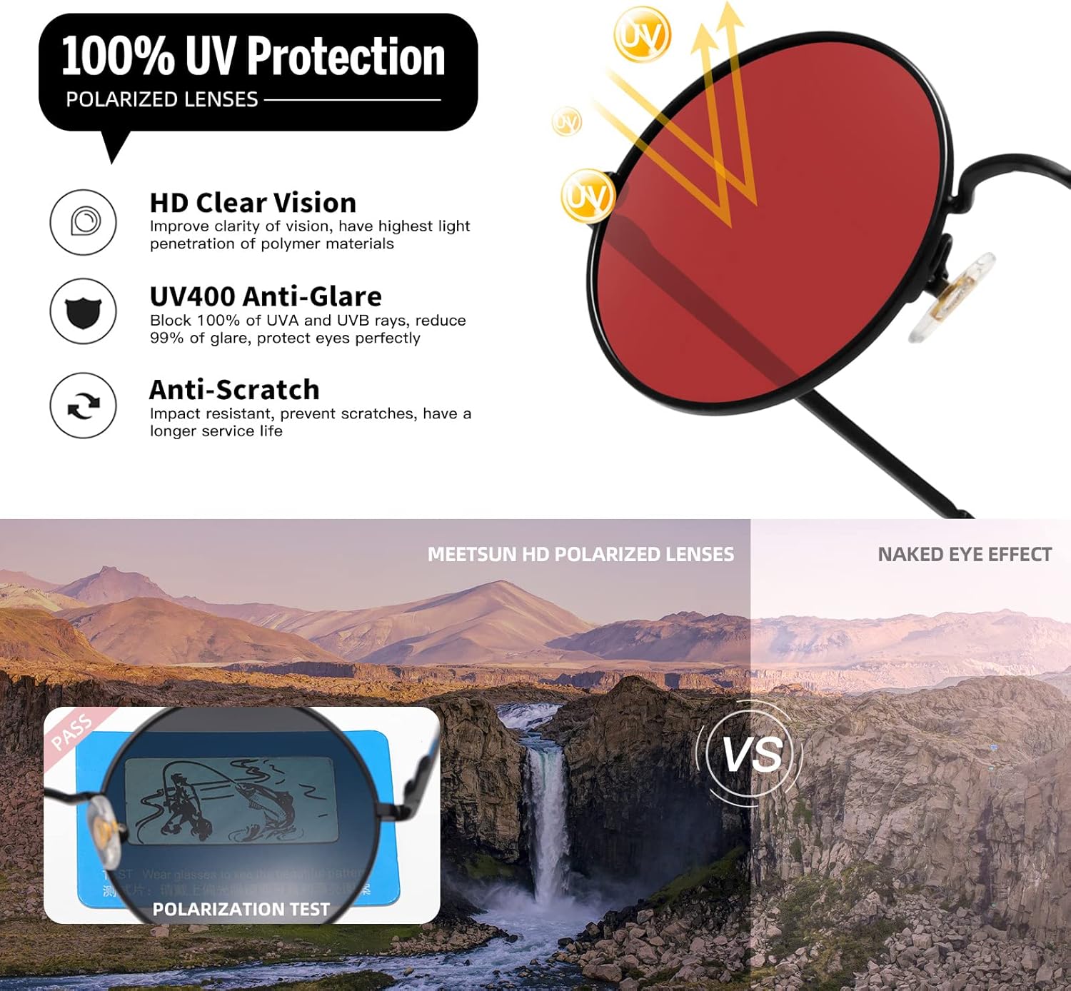 MEETSUN Small Round Polarized Sunglasses for Men Women Metal Retro Hippie Circle Sun Glasses Driving Festival Cosplay UV400 - Image 6