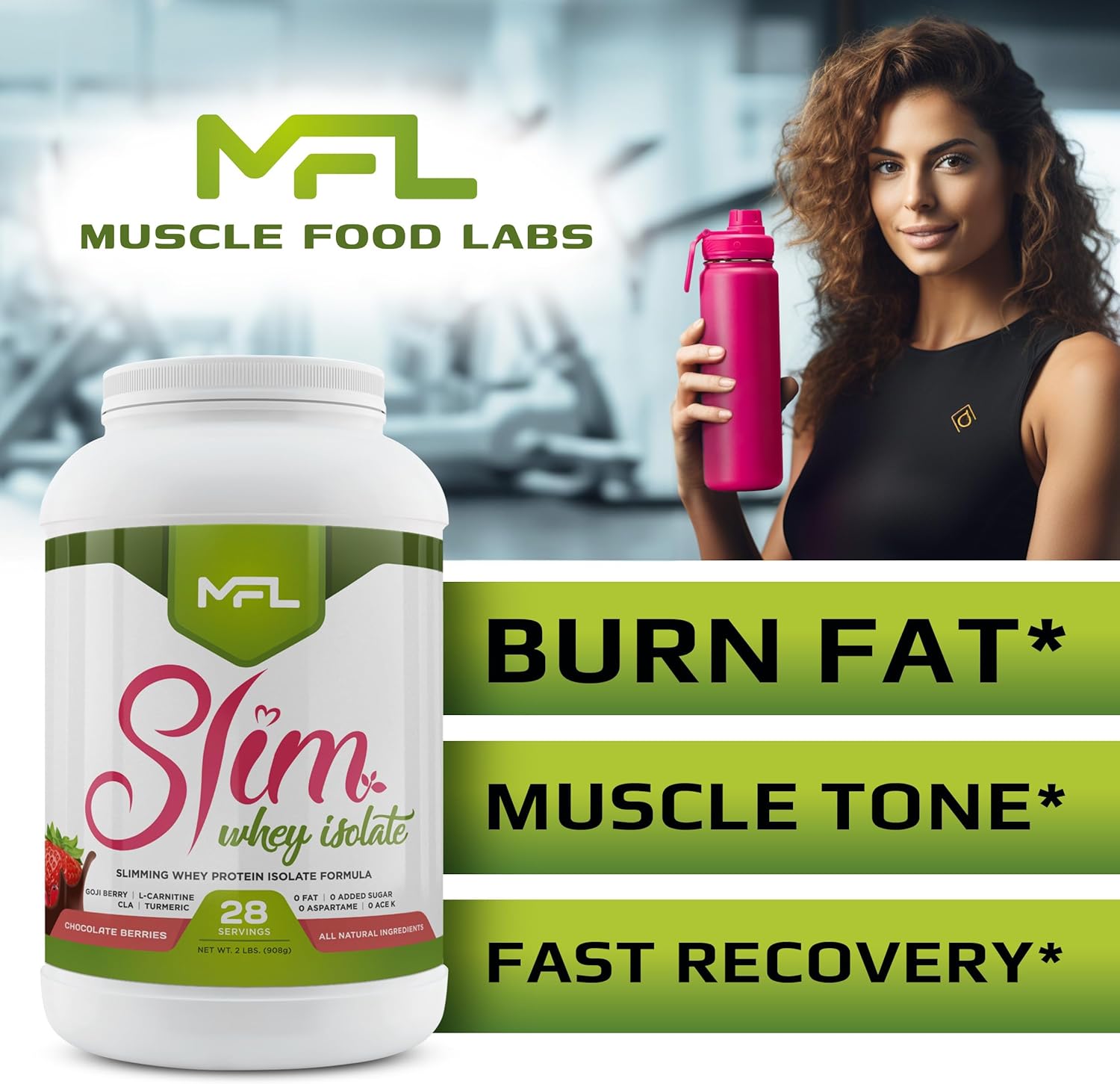 MFL Slim WHEY Protein Powder | 28g Protein | Low Carbs | Slimming Nutritional Shake | Sweetened with Stevia | 2 lbs. (Chocolate Berries)