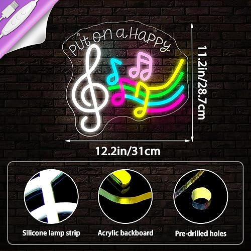 Miniatura 3 de Letrero de neón musical para decoración de pared, nota musical, luz LED de neón para dormitorio, música en vivo, para estudio, aula, fiesta, bar,