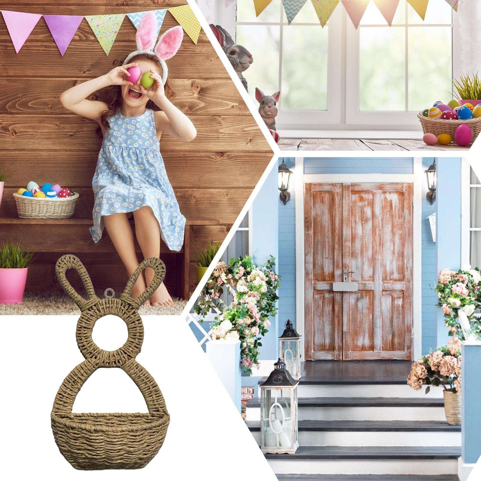 Osterhasen-Wandkorb – Rattan-gewebte Osterhasen-Dekor-Wandtasche, natürliche Weiden-Hängetasche, handgefertigter Leporid-Pflanzgefäß, Landdekoration für Zuhause, Bauernhaus, Outdoor und Zaun