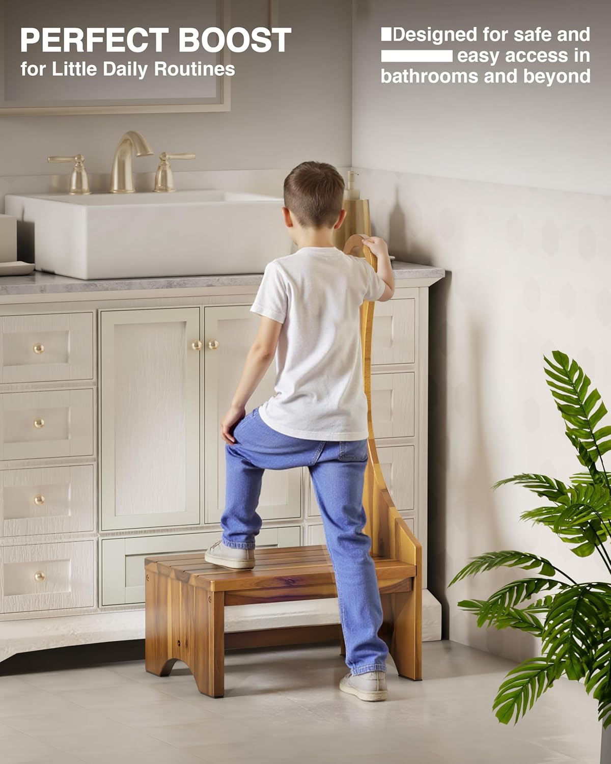 FANATU Premium Step Stool with Handle for Adults, Elderly & Seniors, Wooden 9” One Step Stool for High Bed, Heavy Duty Bedside Step Platform, Holds Up to 400 lbs, Nonslip Platform for Kitchen/Bathroom