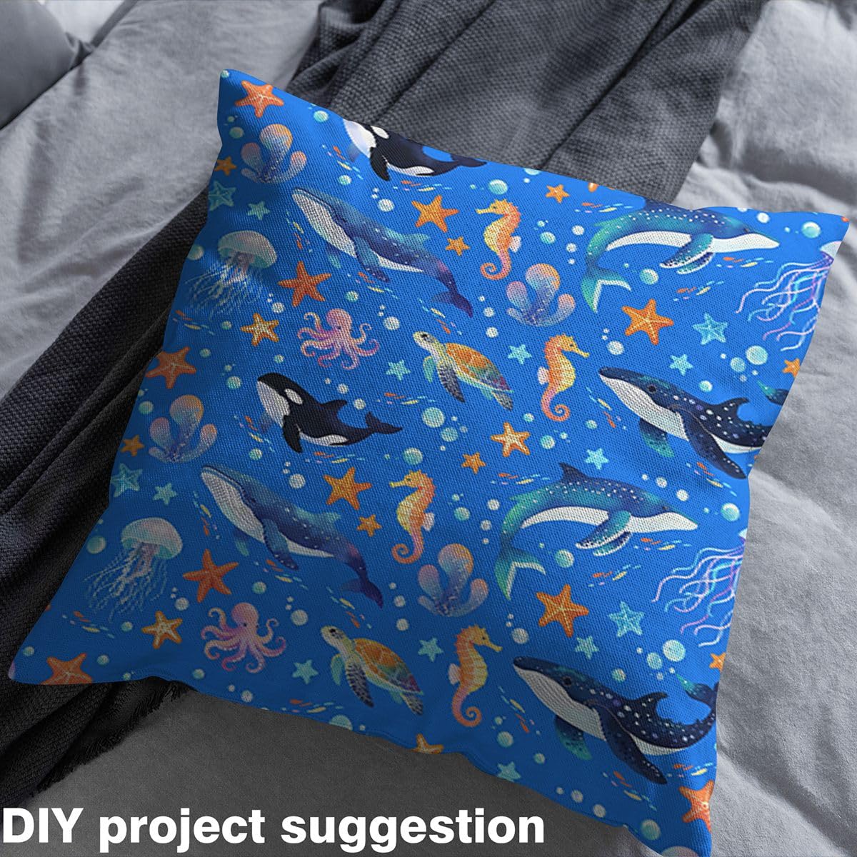 Homemissing Scali Tessuto 460x150cm Cute Polpo Tartaruga Marina Tessuti Per Cucire Crafting Meduse Seahorse Ocean Sea Animal Decorazione All ' Aperto Impermeabile Per Progetti Fai Da Te A Casa