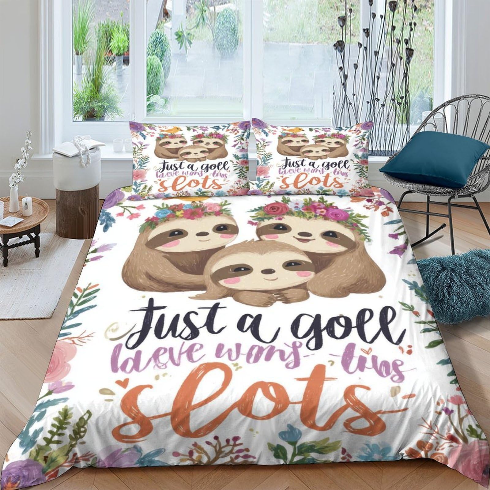 Ctjqhvkz Style-9 3D Printed Cartoon Sloth Fitted Sheet Microfiber Soft Floral Lettering Mattress Cover For Bedroom Guestroom Decor Single（135X200cm）