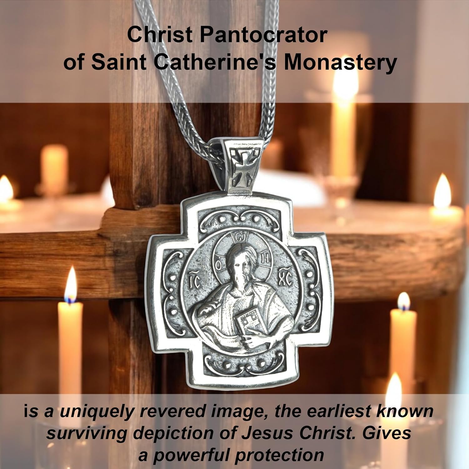 Double-Sided Orthodox Cross Necklace Sterling Silver 925 - Byzantine Greek Cross Pendant with Jesus Christ & Virgin Mary - Authentic Christian Religious Jewelry for Men Women - Handmade - Image 2