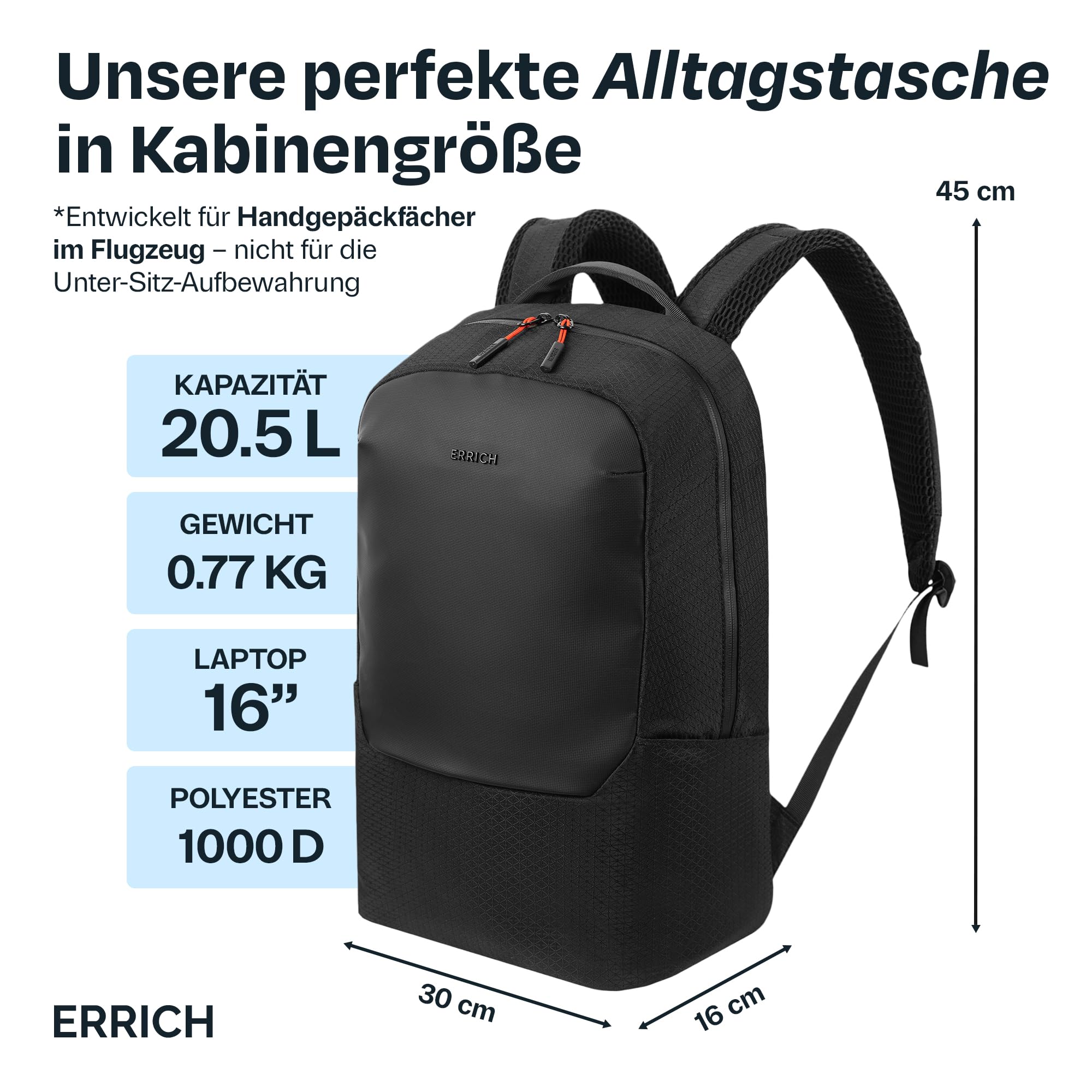 Urban-Rucksack für 15,6-Zoll-Laptop Wasserdichter Schwarzer Business Reise