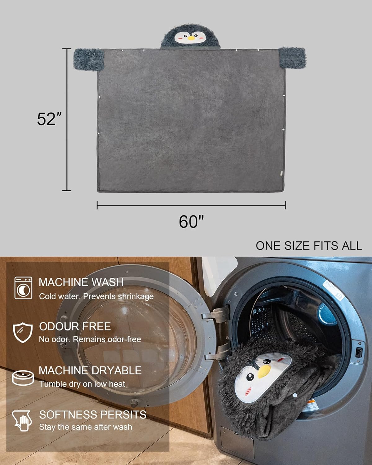 Wearable Hooded Blanket for Adults Soft Warm Cozy Plush Flannel Throw & Sherpa Hoodie Cloak Wrap Gifts for Adults - Image 6