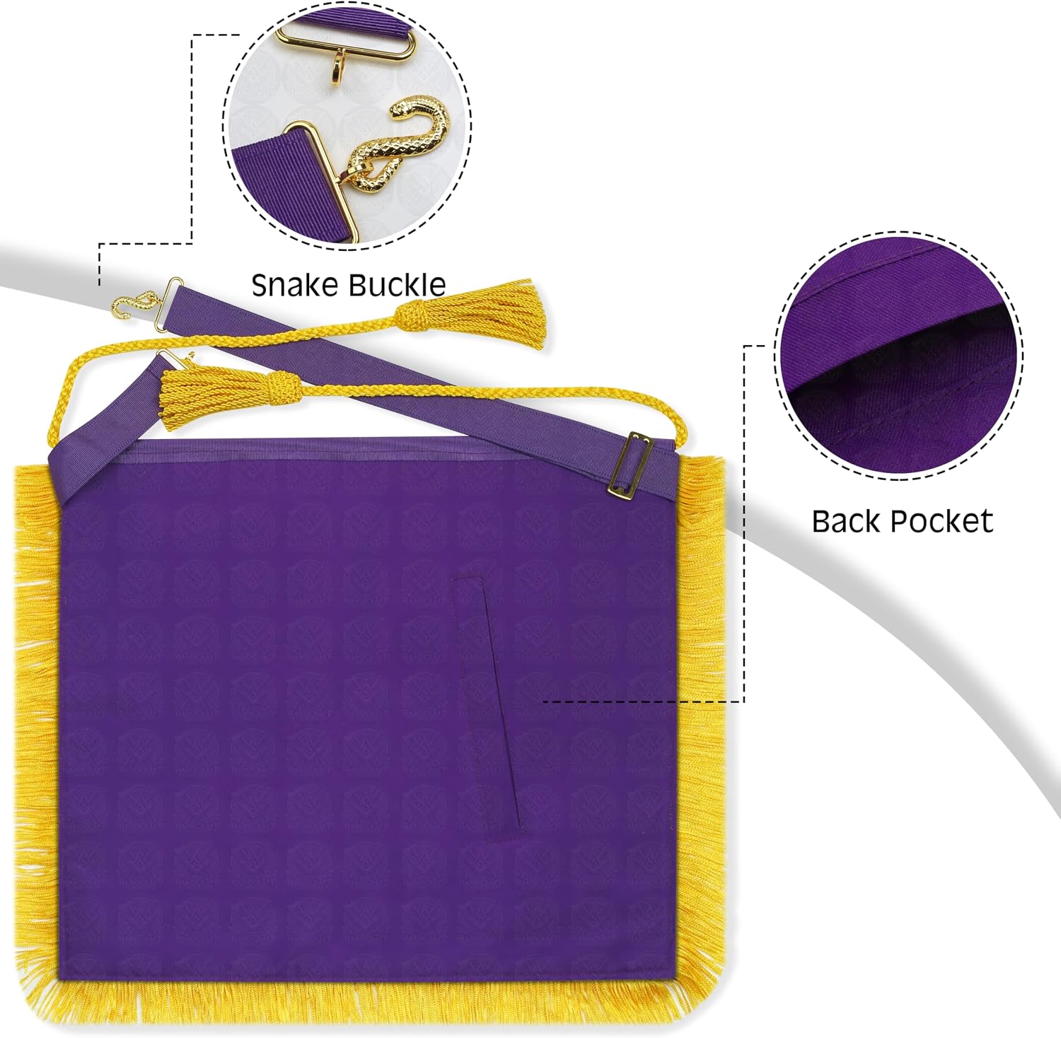 Purple Velvet Past Grand Thrice Illustrious Master Apron – Royal & Select Masters Hand Embroidered Gold Bullion Regalia – 14" x 16" with Back Pocket & Snake Buckle