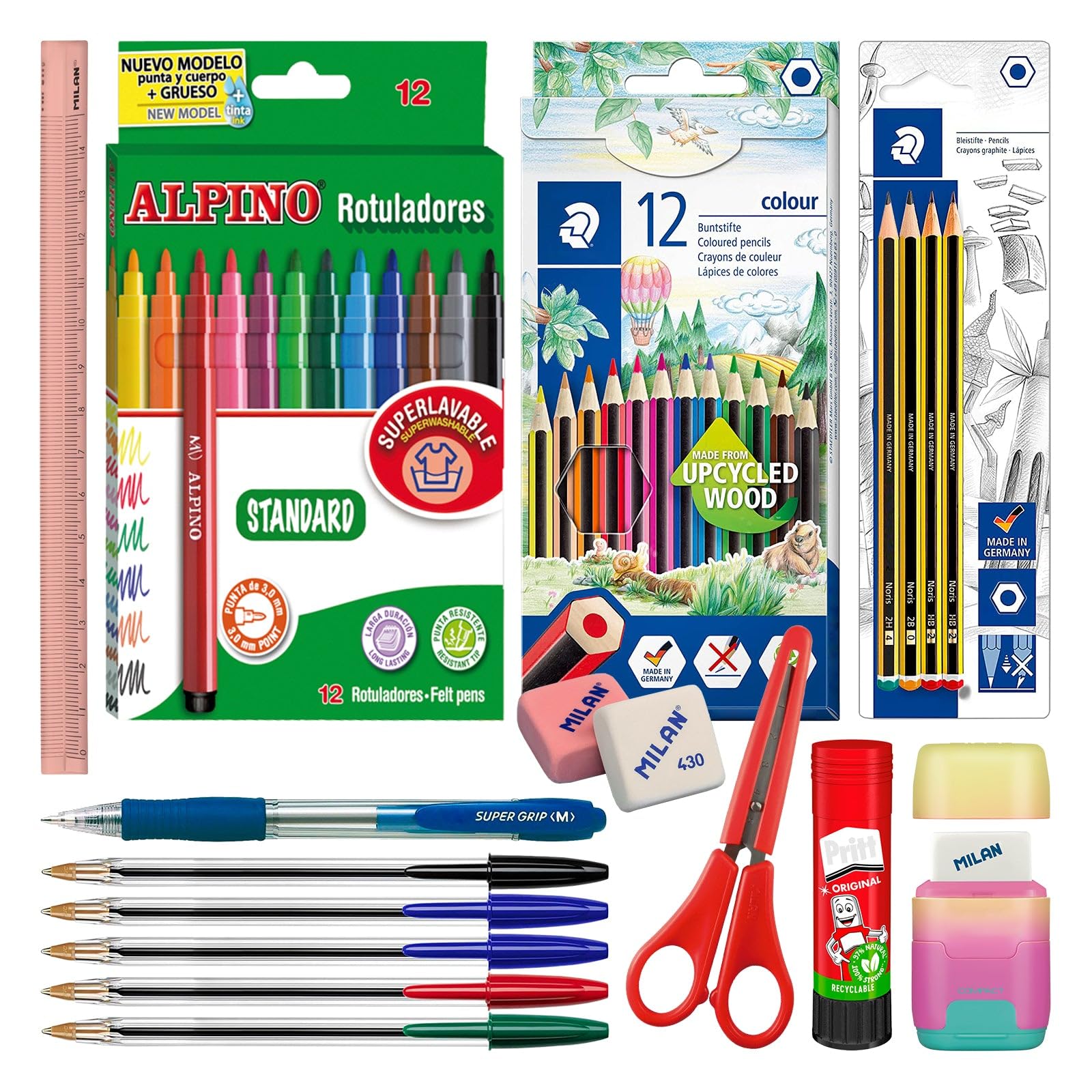 EcoPack - Pack Ahorro Completo de Material Escolar de Primeras Marcas para tu Estuche (ECO40)