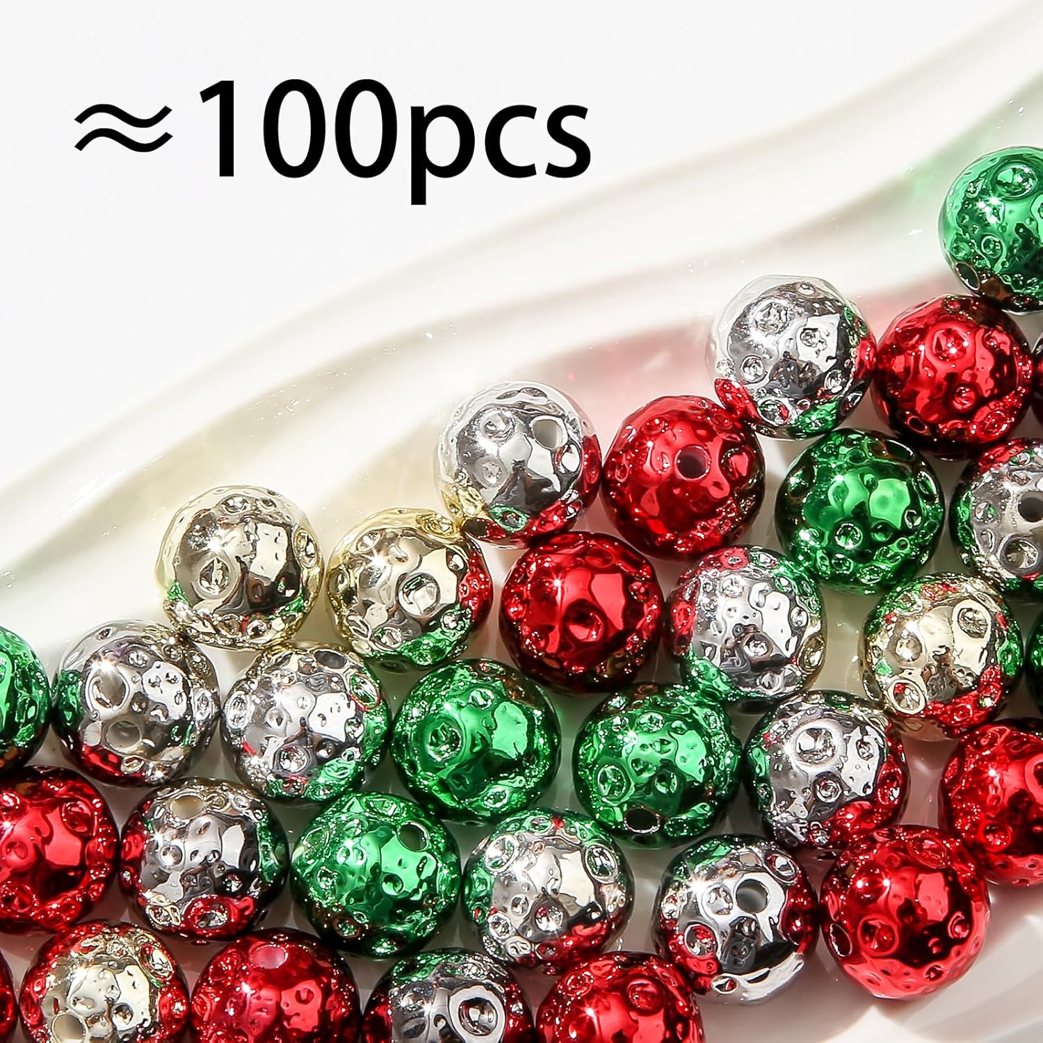 16mm Xmas Acrylic Beads 100pcs Christmas Style Bead Red&Green&Golden&Silver Bubblegum Beads DIY Beading Hairband Bracelets Necklace Craft for DIY Jewelry Making (Christmas yunshi) - Image 2