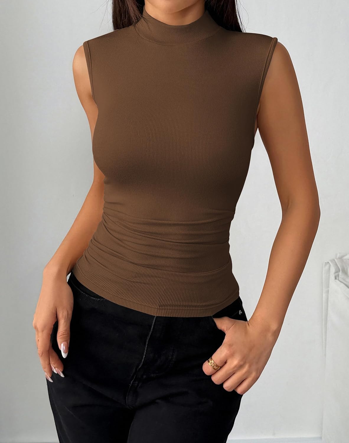 Zeagoo Womens Sleeveless Mock Turtleneck Tank Tops Slim Fit Stretch Ribbed Tops Casual Basic Layering Shirts 2026 - Image 5