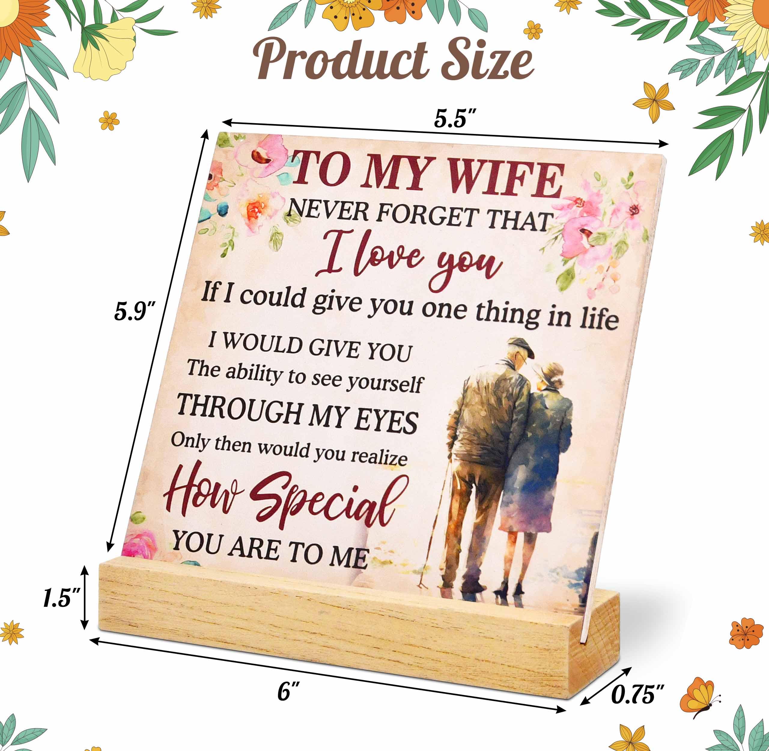 Romantic Gift for Wife Plaque with Wooden Stand, Love Quote Sign for Wife, Anniversary Birthday Valentine’s Day Christmas Gift for Her Decor
